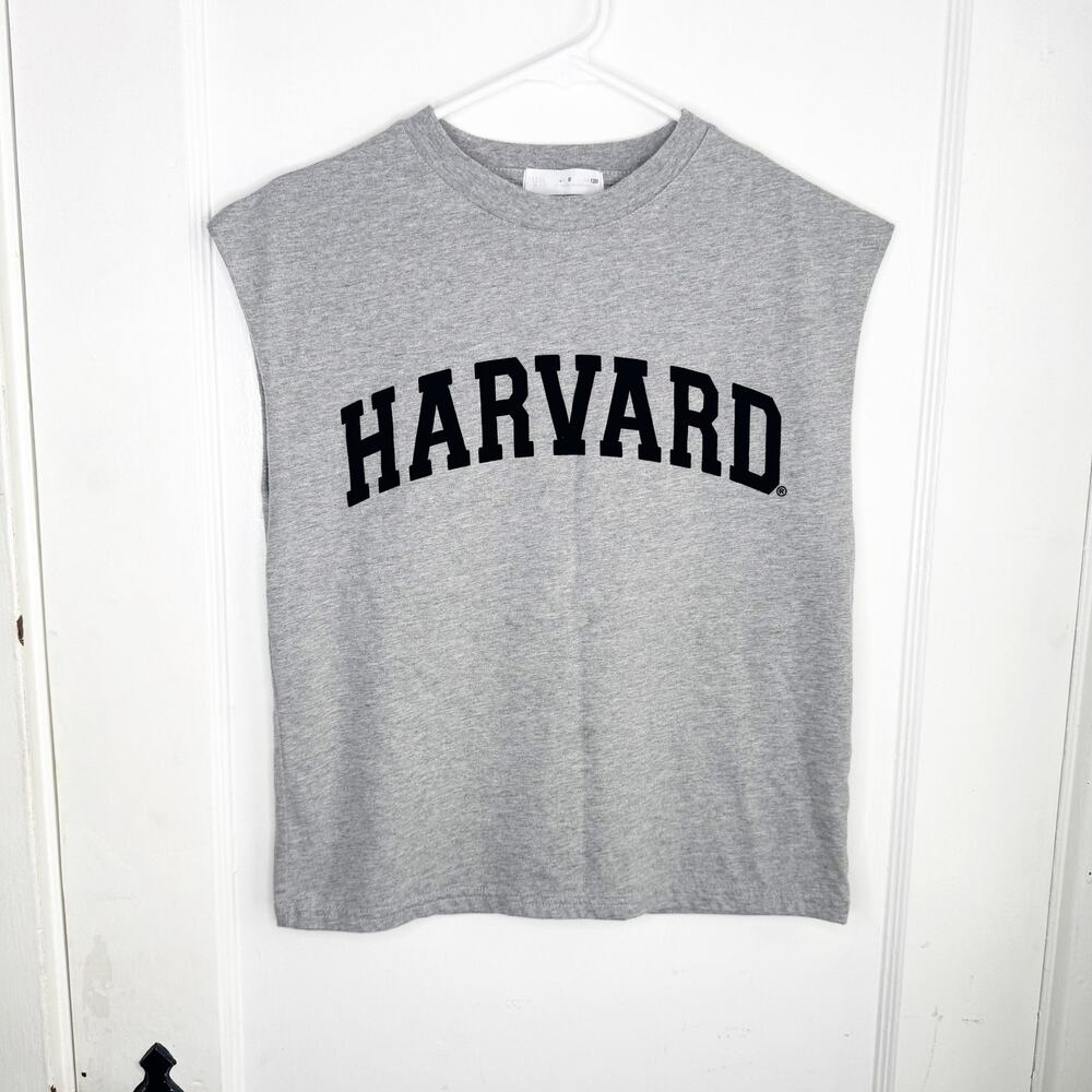 Zara HARVARD Spellout College University Muscle Tank Gray Size 8 Cut Off Style